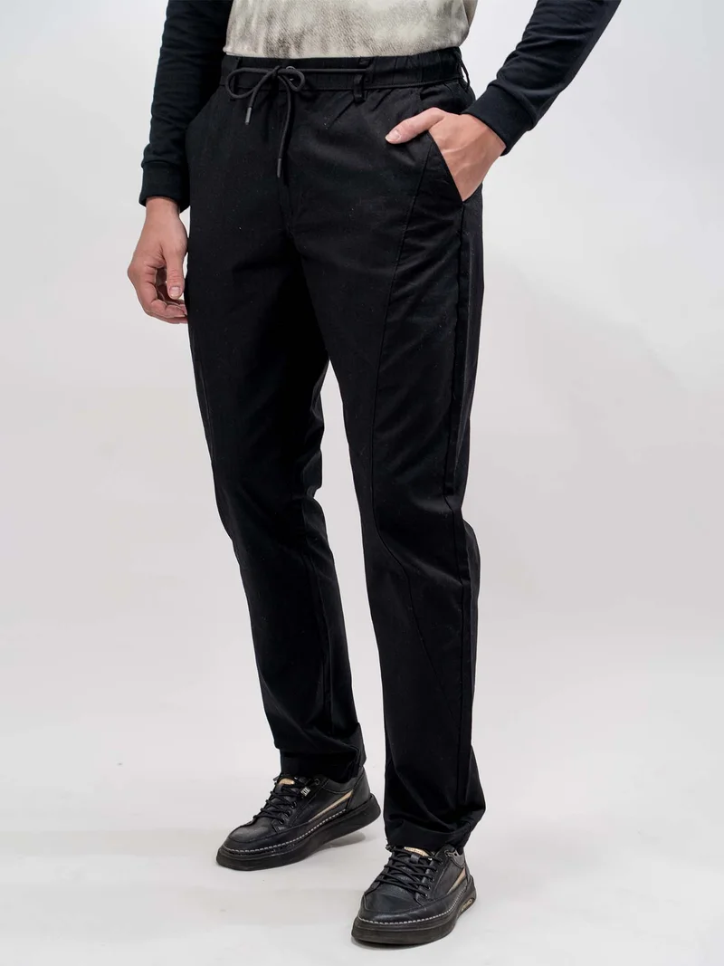 مانياك Maniac Mens Cut and Sew Solid Black Cotton Trackpant